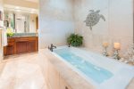 The elegant, remodeled bathroom is an oasis of its own 